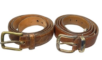 Two Brown Textured Trafalgar Leather Belts-Size 40