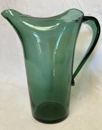 Superb Vintage Mid Century Modern Free-form Art Glass Pitcher With Pinched Neck- Seafoam Color