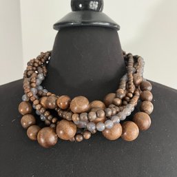 A Wood And Stone Beaded Necklace / Choker