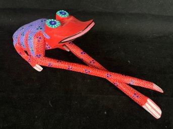 Carved Frog, Painted And Signed By An Artist From Oaxaca, Mexico