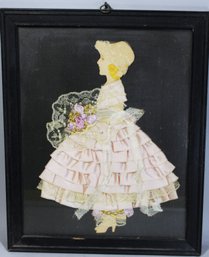 Vintage Ribbon Doll Picture Framed In Black