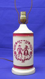 Lovely Vintage Pennsylvania Dutch Cream & Raspberry Red Table Lamp