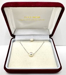 Single Genuine Japanese Pearl From Mikimoto Pearl Island On 750 White Gold Italian Chain Necklace