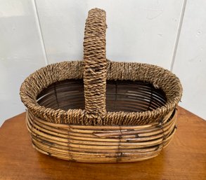 Unusual Oval Vintage Bentwood Basket With Handle