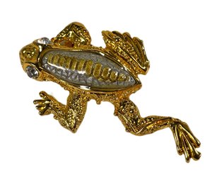 Fine Contemporary Gold Tone, Enamel And Rhinestone Frog Brooch