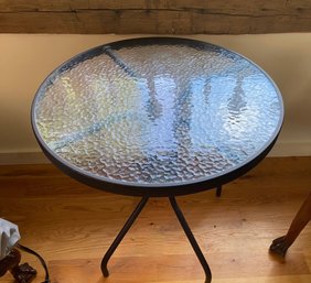 Textured Glass Top Metal Based Occasional Or Patio Table