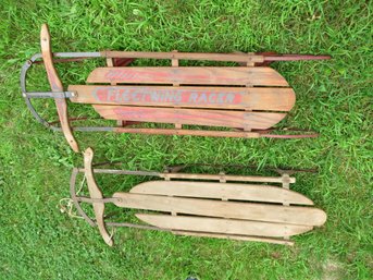 2 Antique Wood Sleds Fleetwing Paris Maine