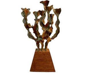 Vintage Brutalist Brass Menorah From Israel