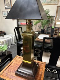 Brass Lamp With Wood Base And Metal Shade