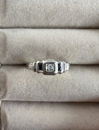 Exquisite 14k White Gold Diamond & Sapphire Child's Or Pinkie Ring