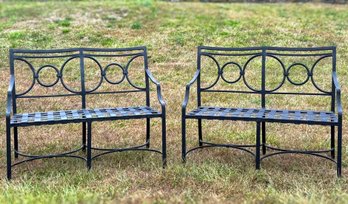 A Pair Of Attractive Cast Aluminum Garden Benches