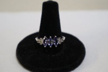 925 Sterling Silver With Purple Stones And Clear Stones On Sides Ring Size 10 Marked D'Joy