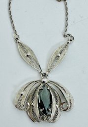 VINTAGE SIGNED SORRENTO STERLING SILVER AND HEMATITE FILIGREE NECKLACE