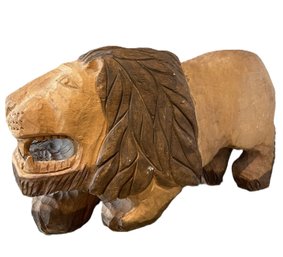 Heavy Hand Carved Wood Lion