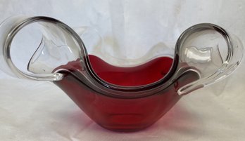 Very Fine Vintage Mid Century Modern MURANO Free-form Art Glass Bowl- Cranberry Cased