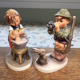 Two Wonderful Hummel Figurines - Good Hunting & Doll Bath - No Damage On Either - Goebel / Hummel - NICE !