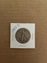 Beautiful 1947 - D Walking Liberty Silver Half Dollar, 90 Silver Coin