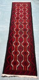 Vintage Runner - Persian Rug - 20 X 73 - Red - Black Orange White - Wool - Hallway