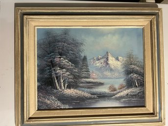 Artist Signed - Original Signed Oil Painting Of An Alpine Scene By R. Wood