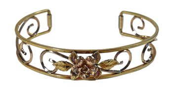 Vintage Gold Filled Cuff Bracelet W Floral Decoration