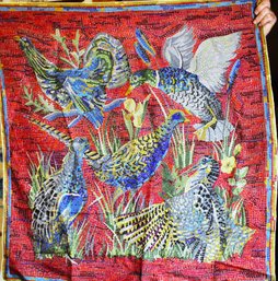 Very Fine Designer Silk Scarf Mosaic Bird Design Tag Missing