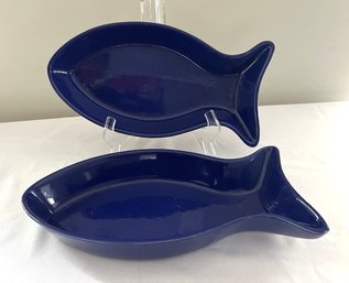 2 Blue Ceramic Fish Dishes