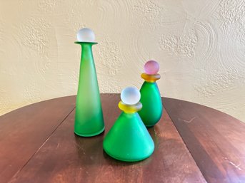 Three Frosted Murano Glass Bottles