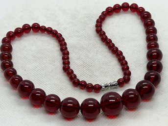 Large Graduated Bead Cherry Amber Necklace- 19.5' Long