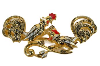 Vintage Gold Tone Fighting Cocks Brooch