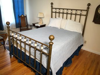 Lovely Antique Brass Bed With Porcelain Accents - Looks To Be Complete - Typical Looseness As Expected