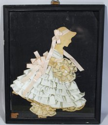 1920s Hand Crafted Ribbon Doll In Black Frame Ad On Back