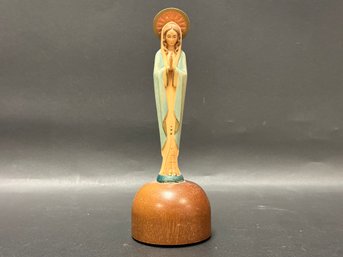 Vintage Mid-Century Musical Figurine In Wood, Ave Maria