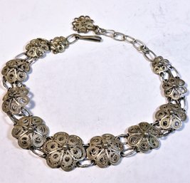 Vintage Silver Filigree Link Bracelet 8' Continental