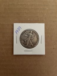 Beautiful 1939 Walking Liberty Silver Half Dollar, 90 Silver Coin