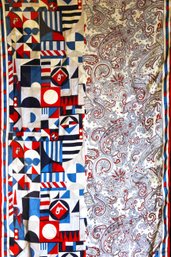 Fine Seigo Paisley Red, White And Blue Silk Scarf