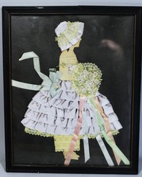 Vintage 1920s Satin Ribbon Doll In Blue Black Frame