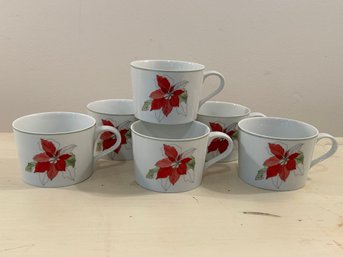 Vintage Block Spal Watercolors Poinsettia Coffee/Tea Cups By Mary Lou Goertzen