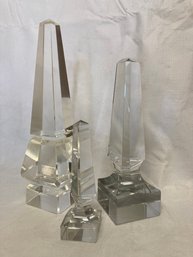 Vintage Crystal Art Glass Obelisk Prism Grouping Of 3- Desktop Paperweights