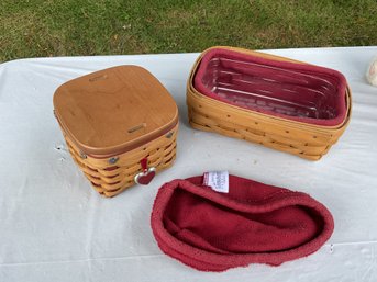 2 Longaberger Baskets- Red Hearts With 1 Extra Liner