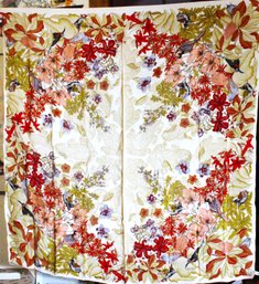 Very Fine Designer Silk Scarf Having Flowers And Birds By Kashmir