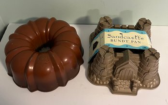 Two Nordic-Ware Bundt Cake Pans And Vintage Cake Carrier