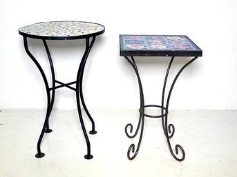 A Pairing Of Vintage Mosaic Tile And Wrought Iron Cocktail Tables (AS IS)