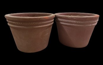 Pair Of Terracotta Pots With Rope Motif