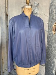 Bally Of Switzerland Blue Leather Front Zip Jacket- Size 35