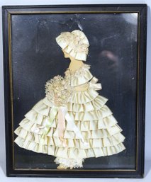 Vintage 1920s Ribbon Doll Picture Framed In Black