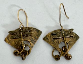 DANGLE DRAGONFLY GOLD TONE WIRE EARRINGS