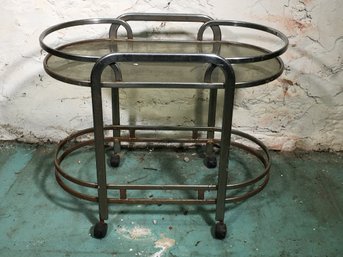Fantastic Art Deco Style Chrome Cocktail /  Bar / Tea Cart - Great Look With Glass Shelves - Very Nice Cart