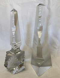 Superb Pairing Of Vintage Cut Crystal Obelisk Prisms