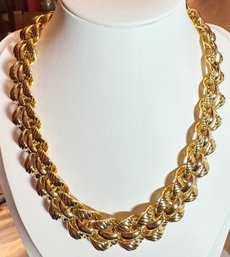 PRETTY SIGNED MONET GOLD TONE WIDE NECKLACE