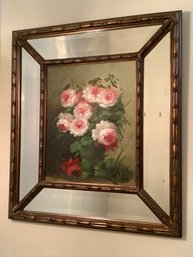 Floral Oil On Canvas In Mirrored Frame